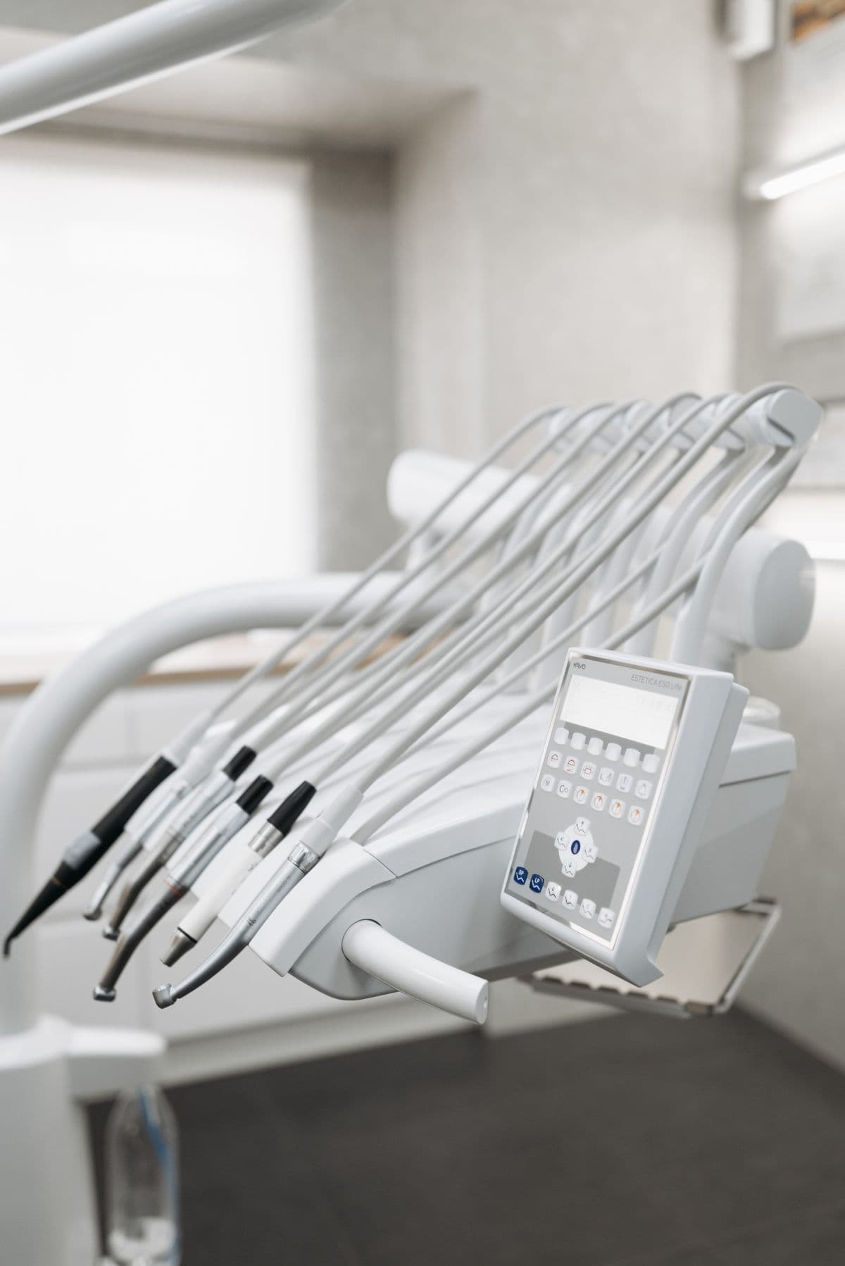 Modern dental instruments arranged in a clean dental office